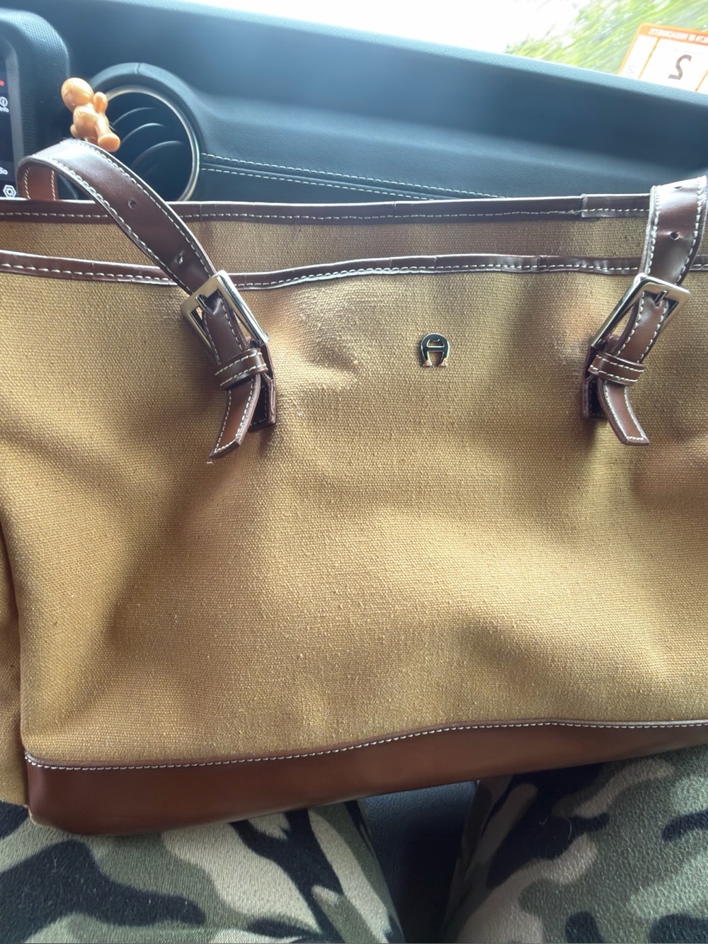 Etienne Aigner Tan and Brown Canvas Shoulder Tote